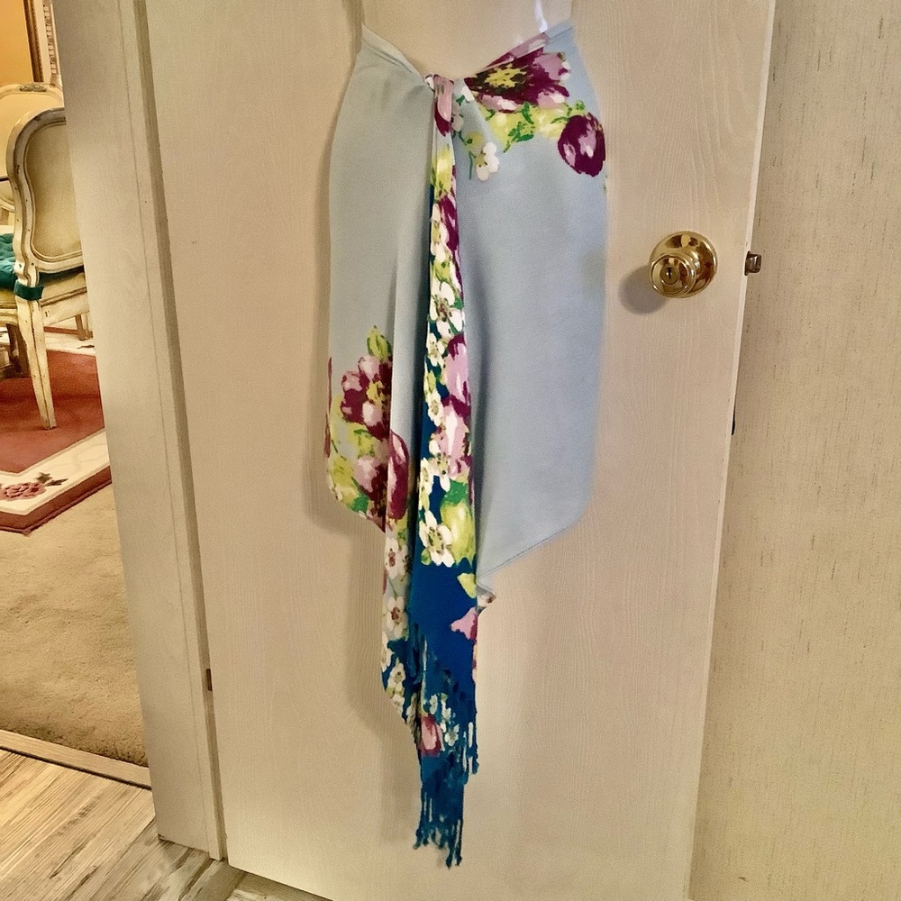 Beach Sarong with tassels blue purple floral versatile wear many ways. 🌸